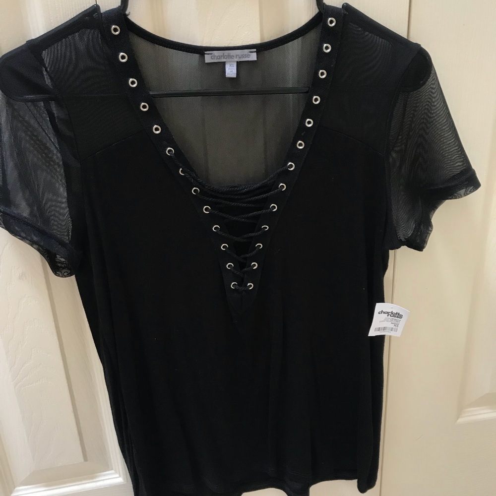 NWT Charlotte Russe black lace up shirt